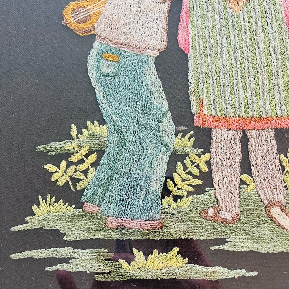 Framed Vintage Embroidery 1976- Little Boy and Girl 15” X 19” - Picture 4 of 16